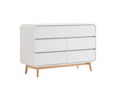 White Modern Retro Chest of Drawers Cabinet White and Oak