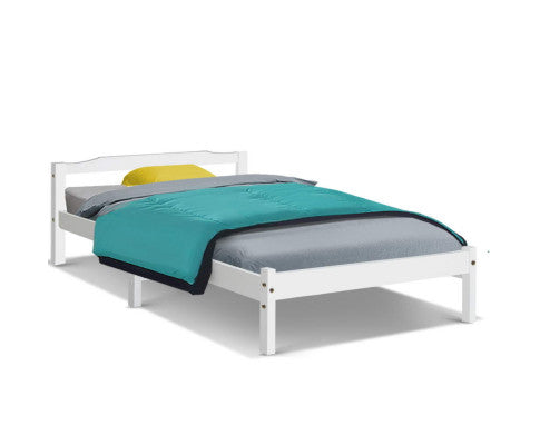 Single Size Wooden Bed Frame Mattress Base Timber Platform White