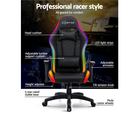 Gaming Office Chair RGB LED Lights Computer Desk Chair Home Work Chairs