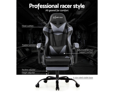 Office Chair Gaming Chair Computer Chairs Recliner PU Leather Seat Armrest Footrest Black Grey