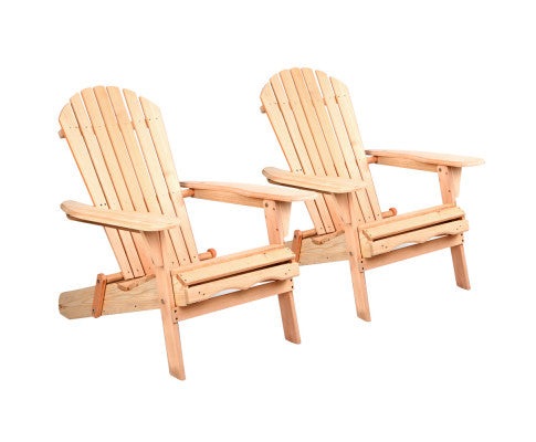 Set of 2 Patio Furniture Outdoor Chairs Beach Chair Wooden Adirondack Garden Lounge