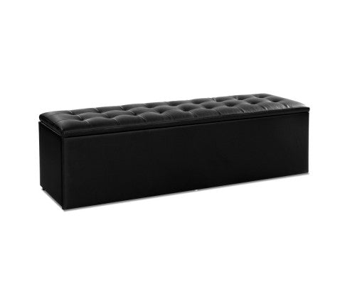 Storage Ottoman Blanket Box Black LARGE Leather Rest Chest Toy Foot Stool