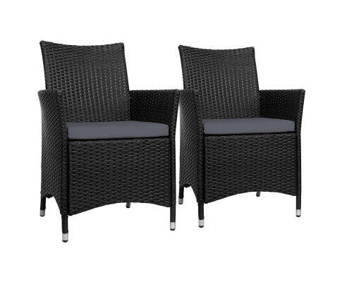 Set of 2 Outdoor Bistro Set Chairs Patio Furniture Dining Wicker Garden Cushion