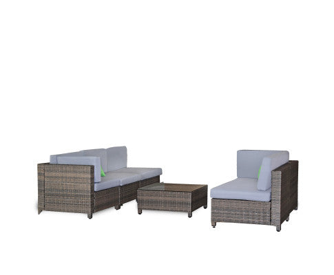 5 Piece Outdoor Sofa Set Rattan Oatmeal Black Patio Garden Lounge