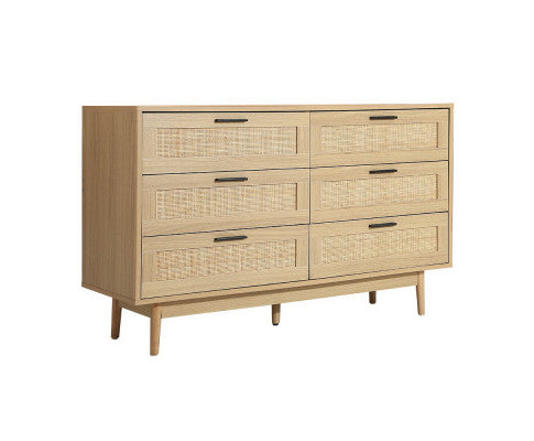 6 Chest of Drawers Rattan Tallboy Cabinet Bedroom Clothes Storage Wood