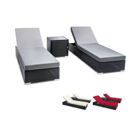 Outdoor Sun Lounge Wicker Lounger Setting Day Bed Chair Pool Furniture Rattan Sofa Cushion Garden Patio Grey Black