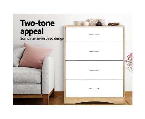 4 Chest of Drawers Tallboy Dresser Table Bedroom Storage White Wood Cabinet