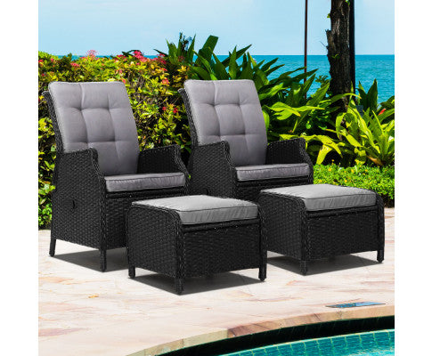 Set of 2 Recliner Chairs Sun lounge Outdoor Setting Patio Furniture Wicker Sofa