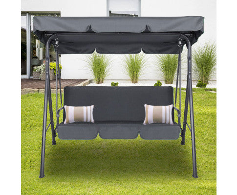 Outdoor Swing Bench Seat Chair Canopy Furniture 3 Seater Garden Hammock - Grey