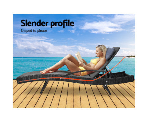 Outdoor Sun Lounge Furniture Day Bed Wicker Pillow Sofa Set