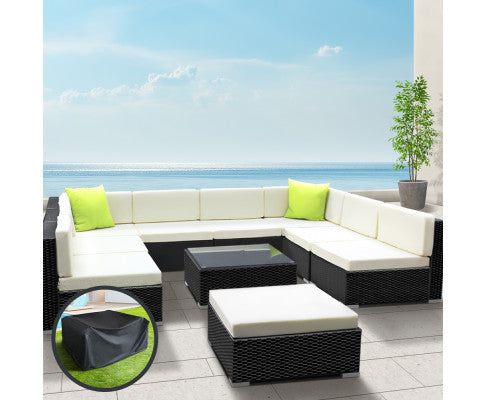 10PC Sofa Set with Storage Cover Outdoor Furniture Wicker