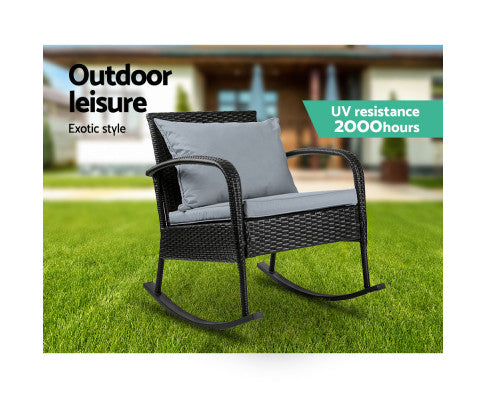 Outdoor Furniture Rocking Chair Wicker Garden Patio Lounge Setting Black