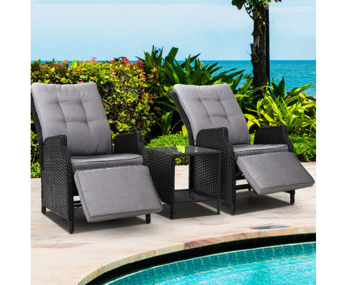 Recliner Chairs Sun lounge Setting Outdoor Furniture Patio Wicker Sofa