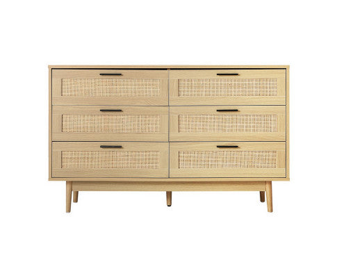 6 Chest of Drawers Rattan Tallboy Cabinet Bedroom Clothes Storage Wood