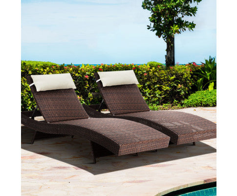 Outdoor Sun Lounge Setting Wicker Lounger Day Bed Rattan Patio Furniture Brown