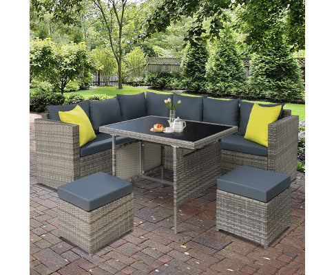 Outdoor Furniture Patio Set Dining Sofa Table Chair Lounge Garden Wicker Grey