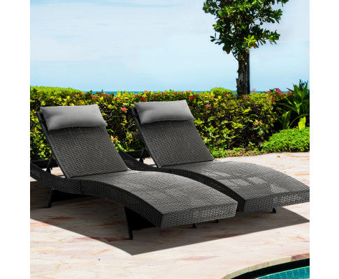 Outdoor Sun Lounge Setting Wicker Lounger Day Bed Rattan Patio Furniture Black