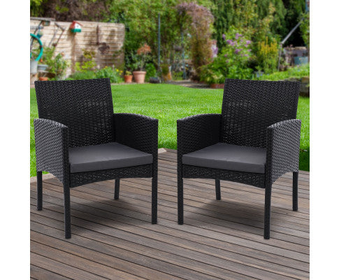 Set of 2 Outdoor Bistro Chairs Patio Furniture Dining Chair Wicker Garden Cushion