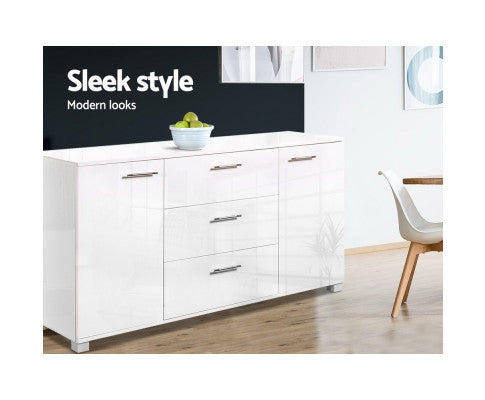 High Gloss Sideboard Storage Cabinet Cupboard - White