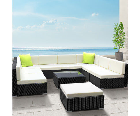 10PC Outdoor Furniture Sofa Set Wicker Garden Patio Lounge