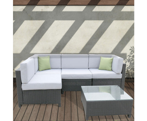 5 Piece Wicker Rattan Sofa Set Black Grey Outdoor Lounge Patio Furniture