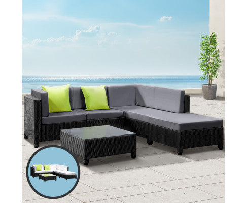 6pcs Outdoor Sofa Lounge Setting Couch Wicker Table Chairs Patio Furniture Black