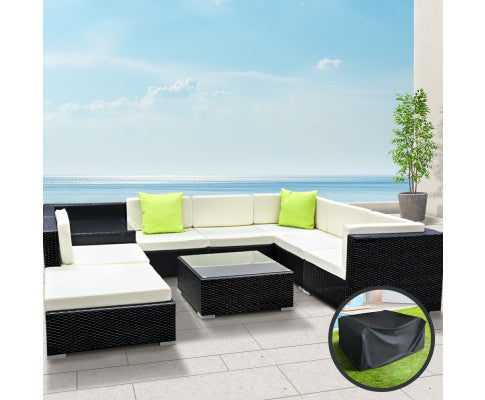 9PC Sofa Set with Storage Cover Outdoor Furniture Wicker