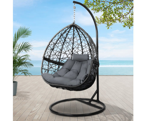 Outdoor Furniture Egg Hammock Hanging Swing Chair Stand Pod Wicker Grey