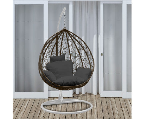 Rocking Egg Chair Outdoor Wicker Rattan Patio Garden Tear Drop - Oatmeal and Grey