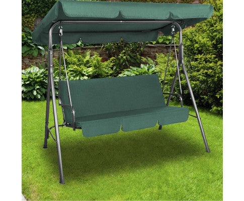 Outdoor Swing Bench Seat Chair Canopy Furniture 3 Seater Garden Hammock - Dark Green