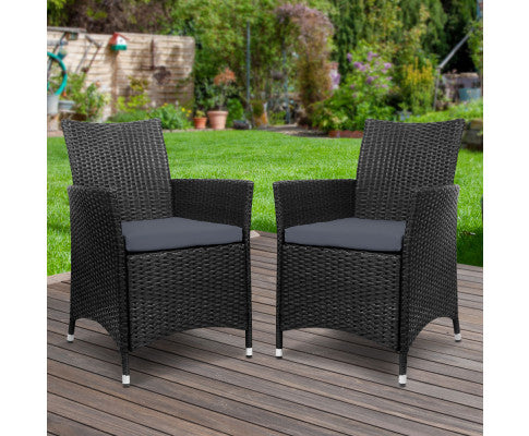 Set of 2 Outdoor Bistro Set Chairs Patio Furniture Dining Wicker Garden Cushion