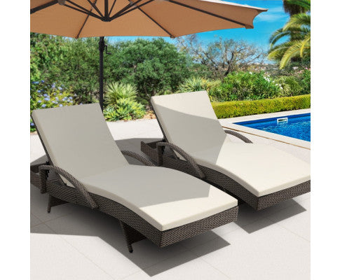 Set of 2 Outdoor Sun Lounge Chair with Cushion- Grey