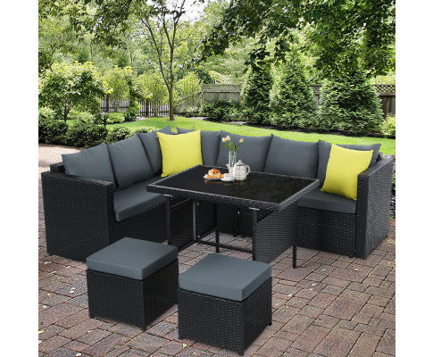 Outdoor Furniture Patio Set Dining Sofa Table Chair Lounge Wicker Garden Black