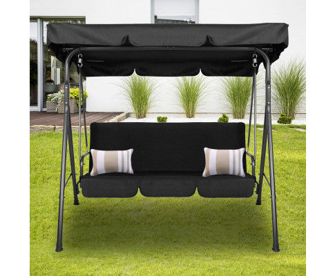 Outdoor Swing Bench Seat Chair Canopy Furniture 3 Seater Garden Hammock - Black