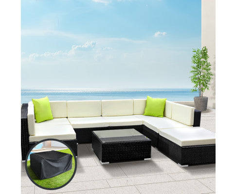 8PC Sofa Set with Storage Cover Outdoor Furniture Wicker