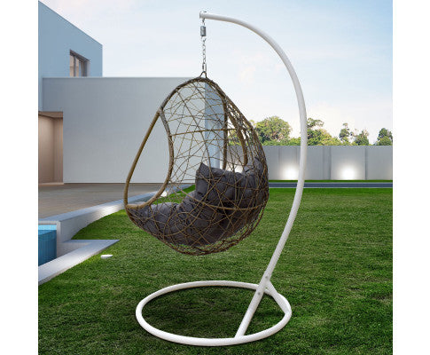 Rocking Egg Chair Swing Lounge Hammock Pod Wicker Curved - Oatmeal and Grey