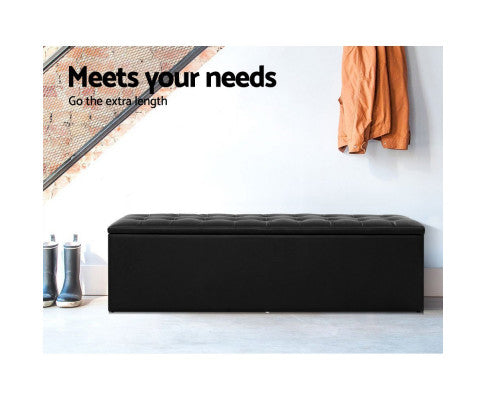 Storage Ottoman Blanket Box Black LARGE Leather Rest Chest Toy Foot Stool