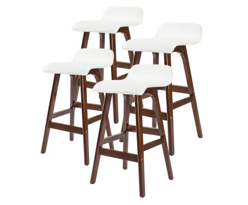 4 Set 65cm White Brown Wooden Bar Stool Sophia Leather