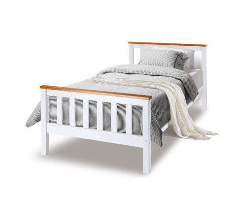 Single Wooden Bed Frame Base White Timber Kids Adults Modern Bedroom Furniture