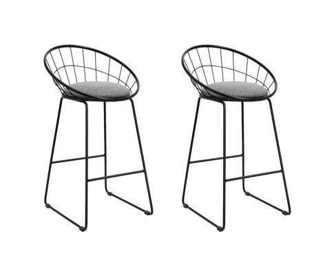 Set of 2 Bar Stools Steel Fabric - Grey and Black