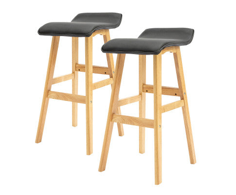 2 Set 73cm Black Wooden Bar Stool Leather