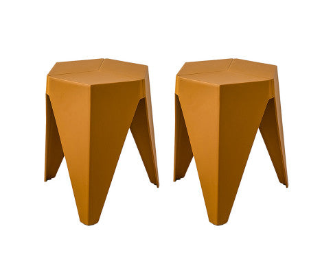 Set of 2 Puzzle Stool Plastic Stacking Bar Stools Dining Chairs Kitchen Yellow