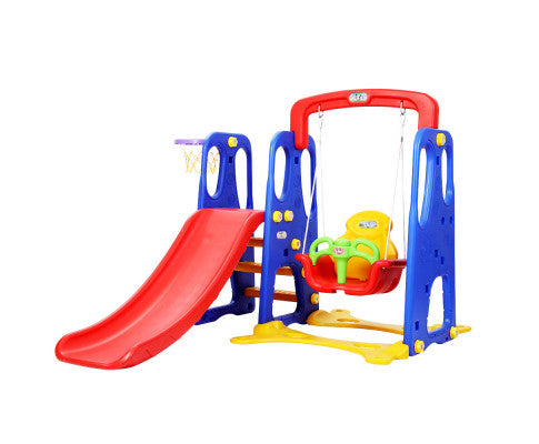 Kids 3-in-1 Slide Swing with Basketball Hoop Toddler Outdoor Indoor Play