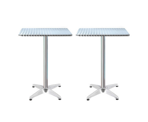 2pcs Outdoor Bar Table Furniture Adjustable Aluminium Square Cafe Table