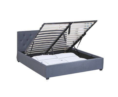 Metro , Vic , Qld , Nsw , Act delivery only / Gas Lift Bed Frame Base And Headboard With Storage - King - Grey