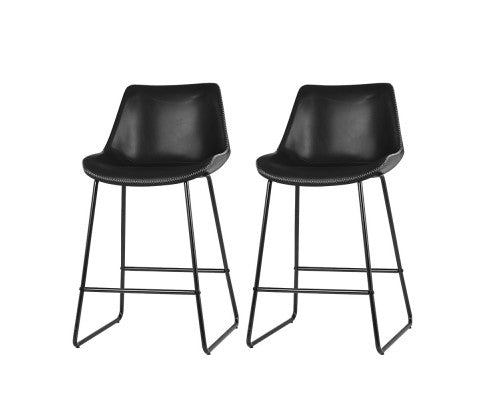 Set of 2 Bar Stools Kitchen Metal Bar Stool Dining Chairs PU Leather Black