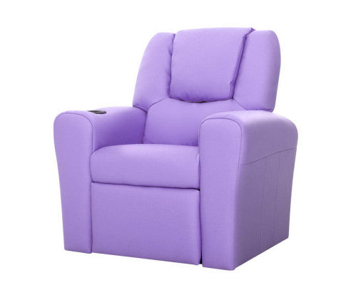 Kids Recliner Chair Purple PU Leather Sofa Lounge Couch Children Armchair