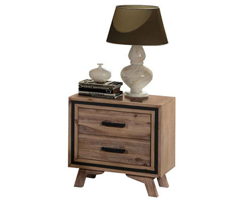 Bedside Table 2 drawer Night Stand with Solid Acacia Storage in Sliver Brush Colour