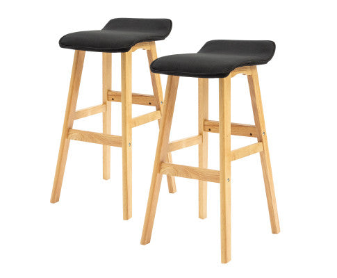 2 Set 73cm Black Wooden Bar Stool Fabric