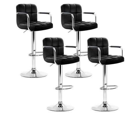 Set of 4 Bar Stools Gas lift Swivel Armrests - Steel and Black